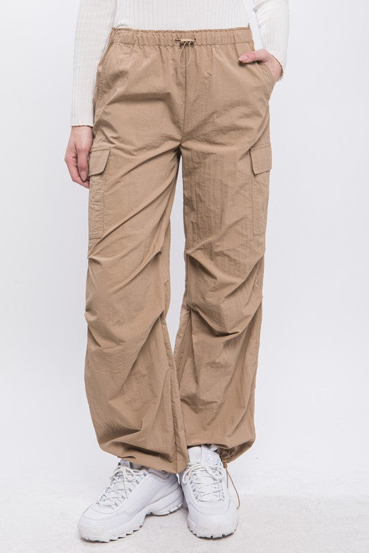 Front view of Loose Fit Parachute Cargo Pants-gray-khaki