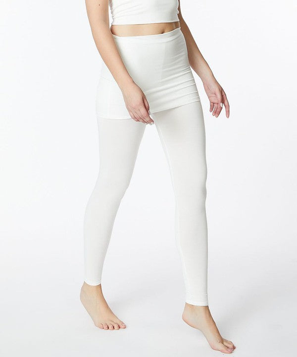 White BAMBOO PRE WASHED One Piece Skirted Legging for women