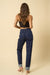 View from the back of HIGH WAISTED PLEATED SLOUCHY DENIM PANTS
