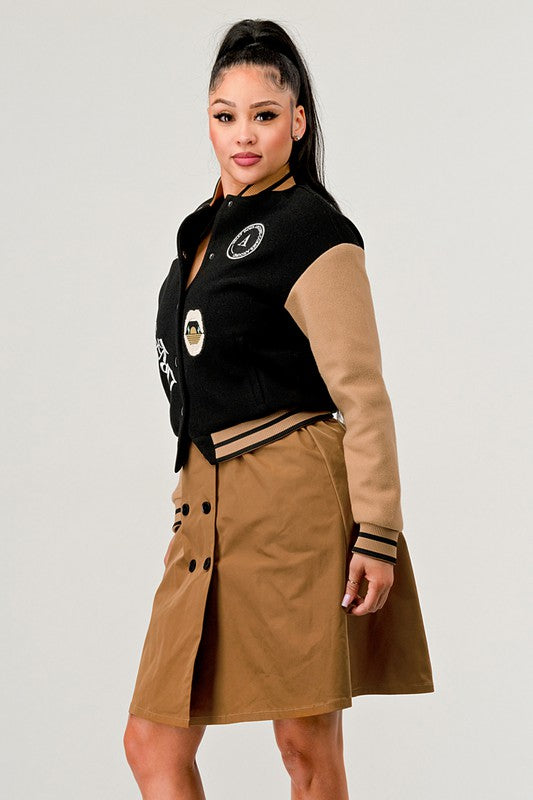 Athina Black Queen letterman Jacket for ladies