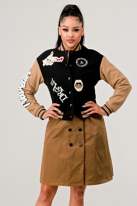 Athina Black Queen letterman Jacket for women