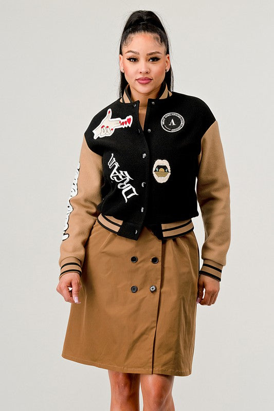 Women&#39;s Athina Black Queen letterman Jacket sale