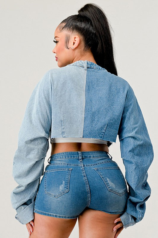 Upgrade your wardrobe with Denim Patched X-Contrast Top