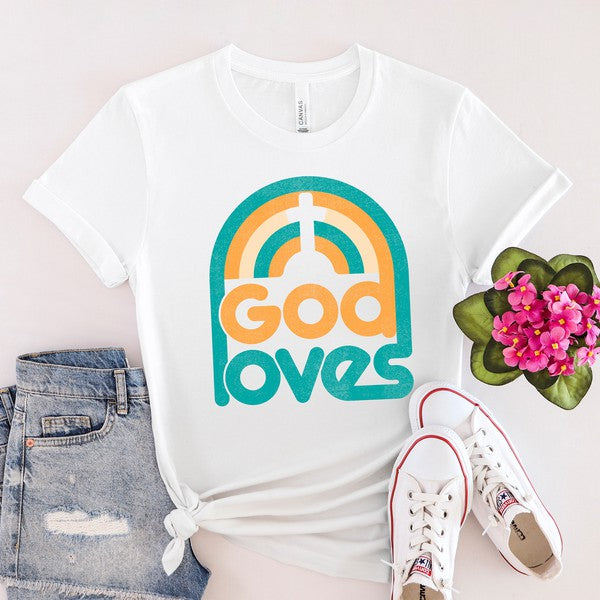 God Loves Rainbow Short Sleeve Graphic Tee