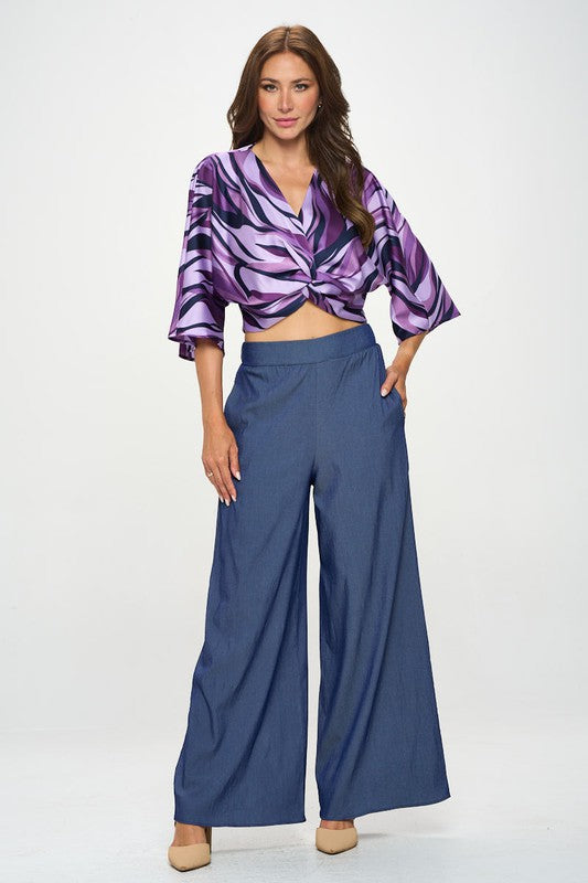 Front view of Tencel Straight Leg Pants with Side Pockets