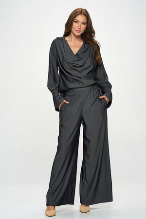 Front view of Tencel Straight Leg Pants with Side Pockets
