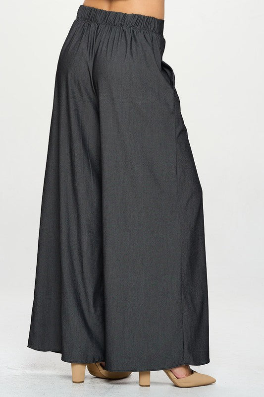 Side view of Tencel Straight Leg Pants with Side Pockets