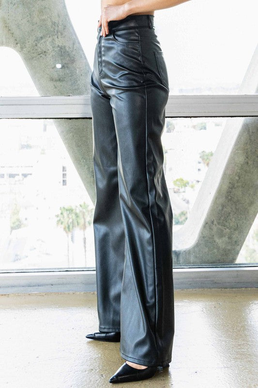 Left side view of Vegan Leather Wide Leg Pant