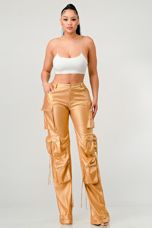 Women&#39;s ATHINA FAMOUS PU LEATHER CARGO PANTS for sale