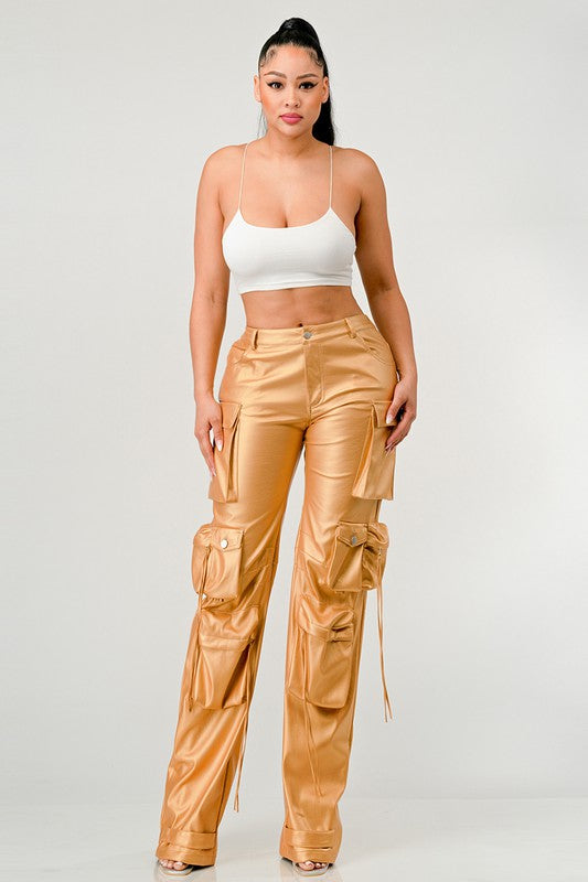 Full view of ATHINA FAMOUS PU LEATHER CARGO PANTS