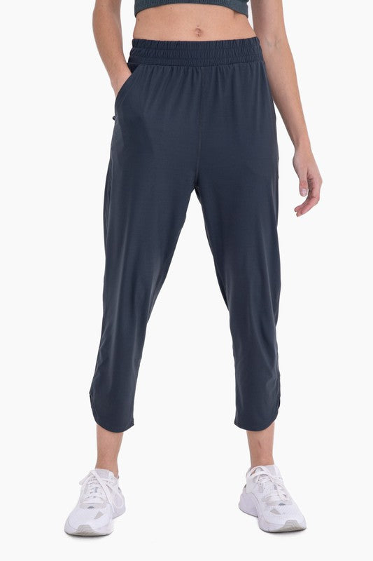 Front view of Athleisure Joggers with Curved Notch Hem
