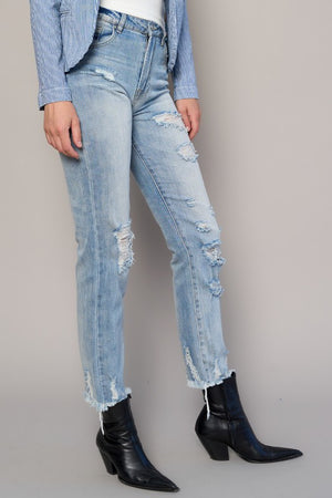 Left side of HIGH RISE GIRLFRIEND JEANS