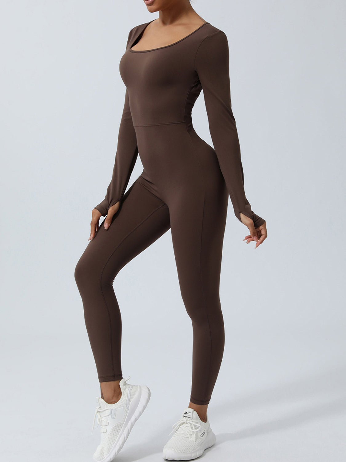 Left side view of Twisted Backless Long Sleeve Jumpsuit