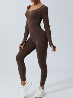 Left side view of Twisted Backless Long Sleeve Jumpsuit