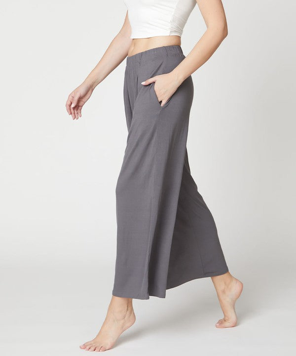 Gray BAMBOO WIDE PANTS ANKLE LENGTH for girls