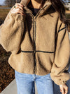Drop Shoulder Collar Long Sleeve Fleece Regular Fit Jacket