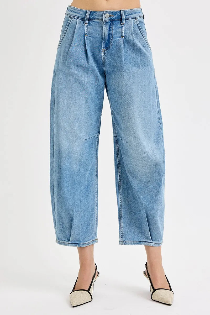 Light blue jeans on a white background