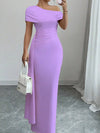 Women's Sexy Cocktail Party Formal One-Shoulder Ruched Maxi Dress