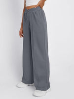 Side view of gray Elastic Waist Wide Leg Jogger Pants