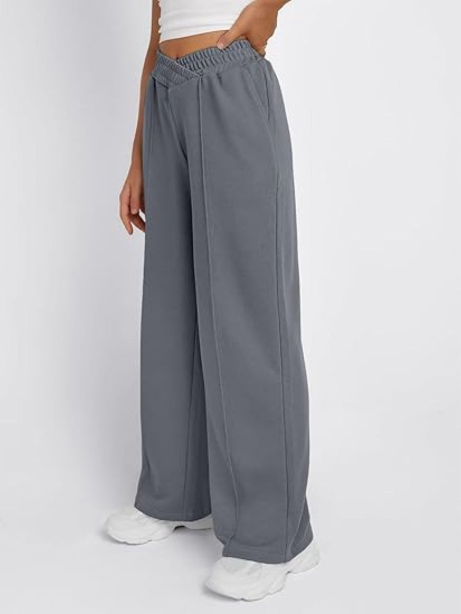 Side view of gray Elastic Waist Wide Leg Jogger Pants
