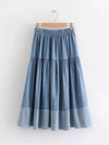 Tiered Denim Midi Skirt
