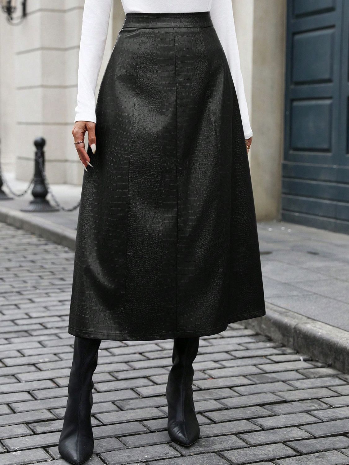Black High Waist Midi Skirt