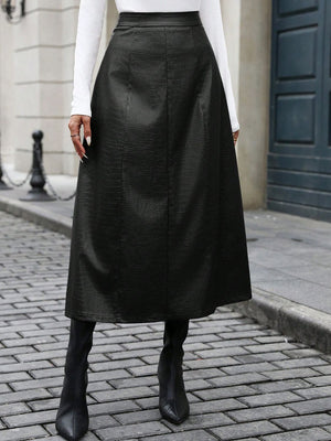 Black High Waist Midi Skirt
