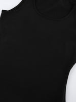 Close-up of a black sleeveless top on a white background