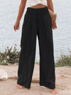 Women Trousers Smocked High Waisted Wide Leg Pants With Pockets