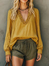 Frill V-Neck Long Sleeve Blouse