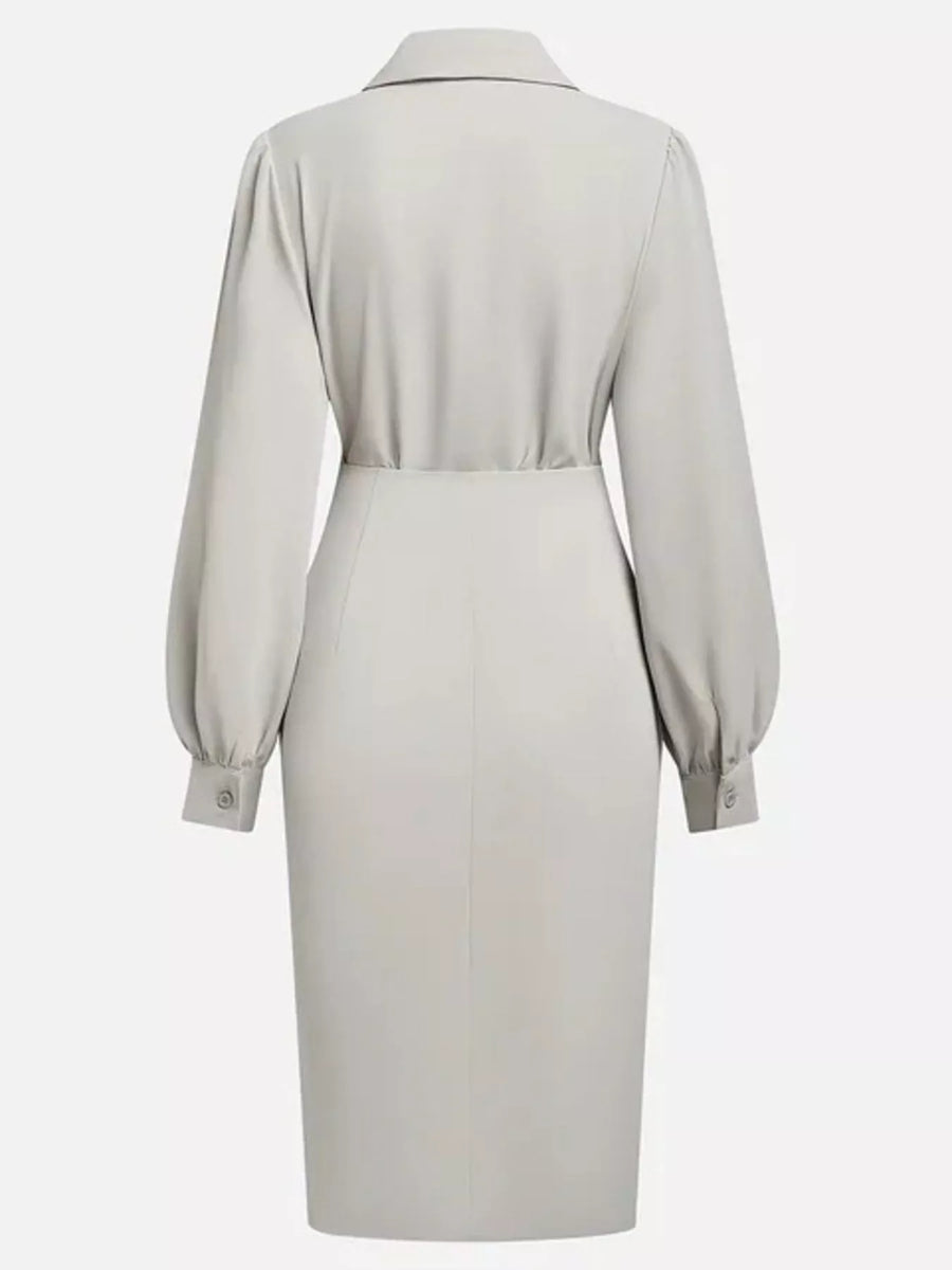 Beige dress with long sleeves on a white background