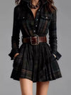 Plaid Long Sleeve Shirt Dress For Ladies