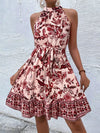 Women's 2026 Summer Casual Work Party Printed Sleeveless Tie Waist Dress