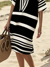 Close up of black and white striped dress