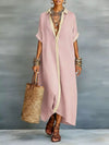 Full Size Short Sleeve Maxi Shirt Dress with Contrast Placket Plus Size