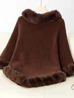 Brown fur-trimmed poncho on a white background