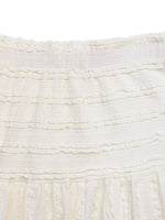 Close-up of textured white fabric with ruffled edge