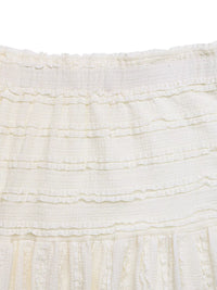 Close-up of textured white fabric with ruffled edge