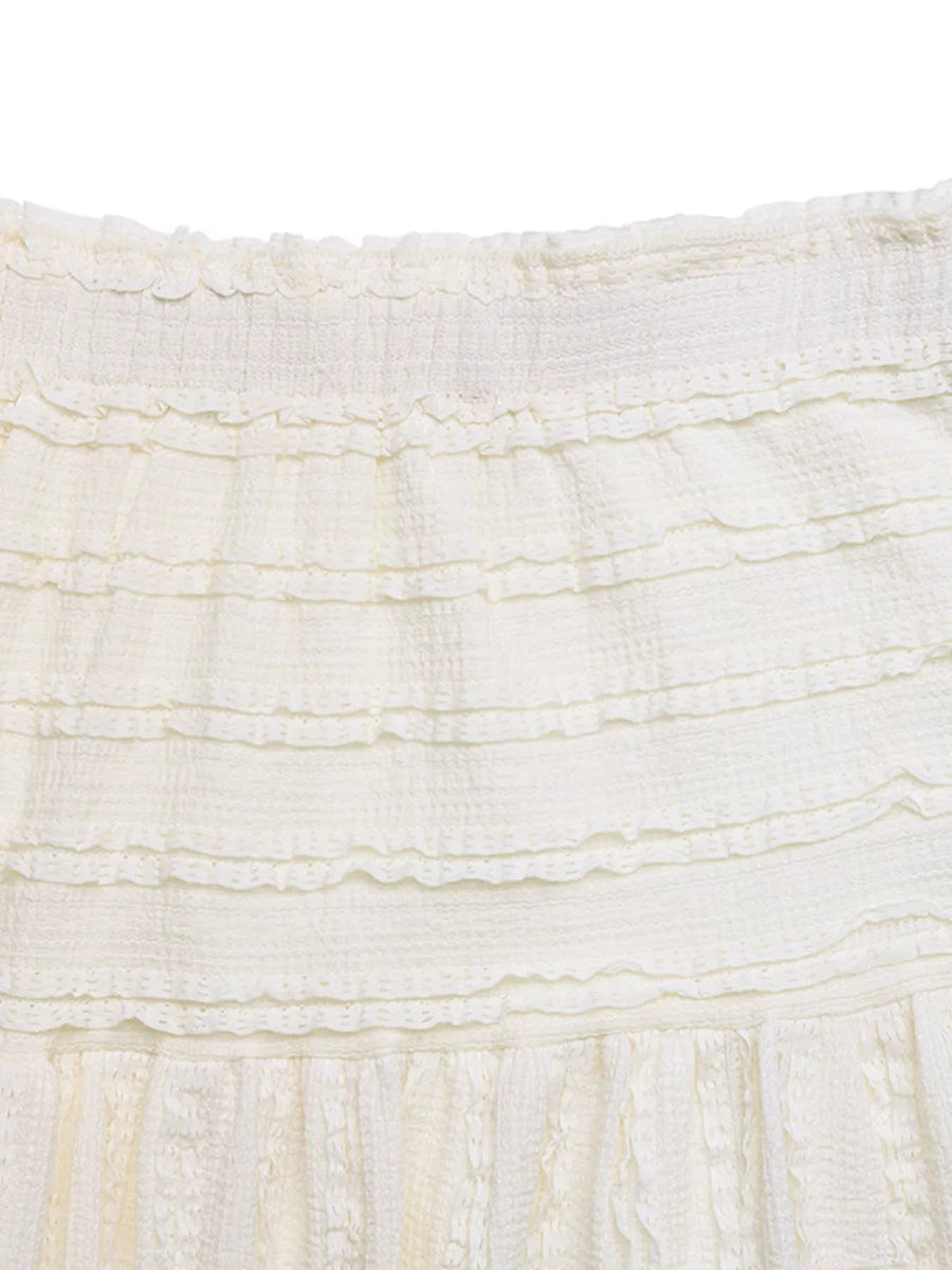 Close-up of textured white fabric with ruffled edge