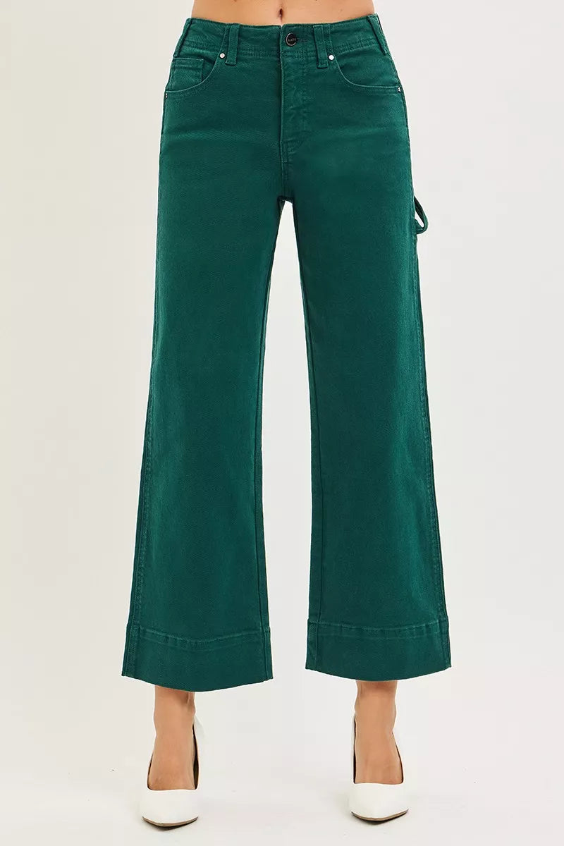 Green wide-leg pants on a white background