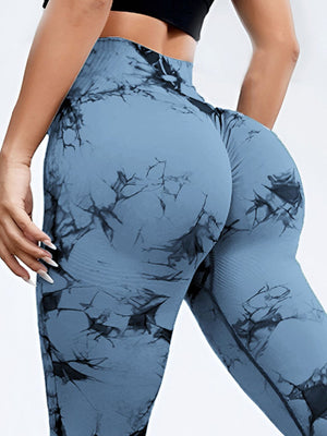 Back view of blue Tie-Dye High Waist Active Leggings