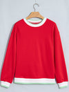 Contrast Striped Trim Baggy Pullover Sweatshirt