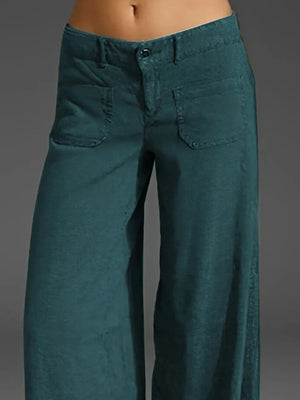 Teal pants on a gray background