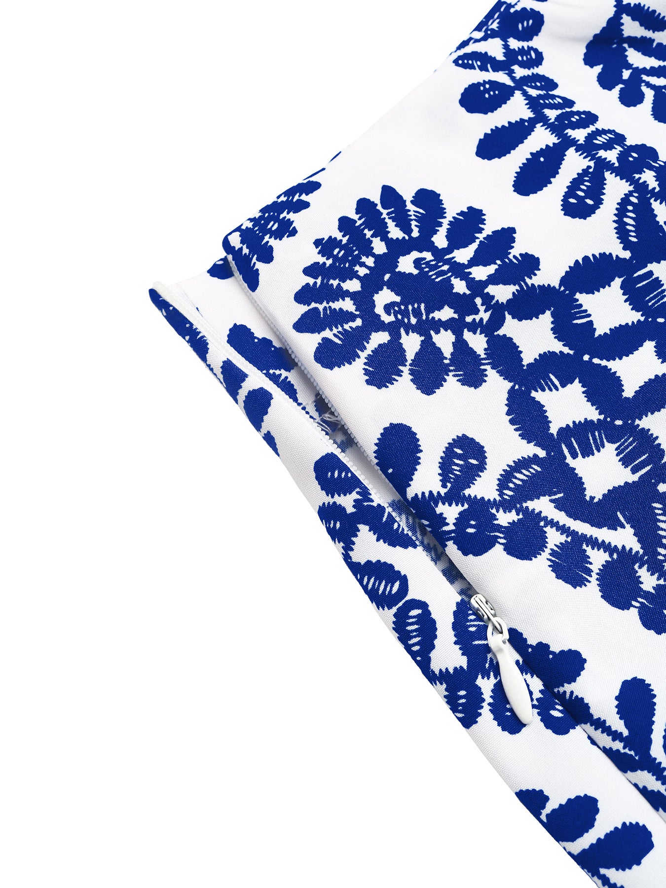 Two blue floral-patterned napkins on a white background