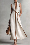 Summer Dresses for Women 2026 Long Flowy Sleeveless Contrast Trim Midi Dress