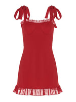 Red nightgown with lace details on a white background