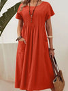 Women's Full Size Round Neck Short Sleeve Midi Dress Plus Size