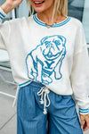 Bulldog Graphic Striped Trim Sweater