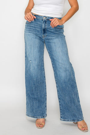 Plus size bytos Full Size High Rise Wide Leg Jeans with Pockets