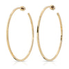 A pair of gold-colored hoop earrings with a square wire shape, displayed against a white background.